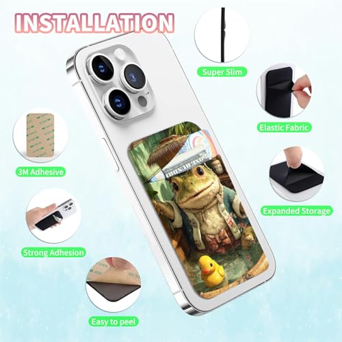 Phone Credit Card Holder Stick on, Cell Phone Pocket Self Adhesive Stretchy Stick on Wallet ID Credit Card Case Pouch Sleeve with Flap for All Smartphones, Bathing Frog - color: Bathing Frog