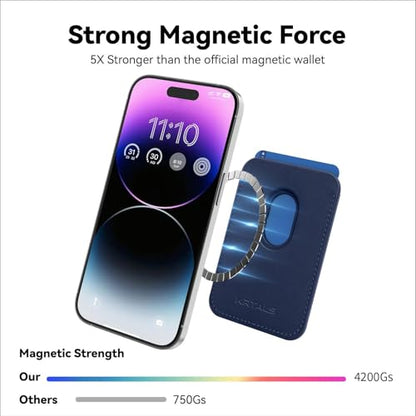 KRTALS Magnetic Wallet Cell Phone Card Holder for Phone Case with Mag-Safe | Stronger Magnetic RFID Leather Phone Wallet Stick on Series of iPhone 17/16/15/14/13/12 and Pro/Promax, Indigo Blue - color: Indigo Blue, size: 1 Pack