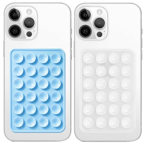 Anteel 2 Pack Silicone Suction Phone Case Mount, Non Slip Sticky Grip for Cellphone, Silicon Adhesive Suction Cup Mount, Strong Grip Holder for Selfies and Videos (Baby Blue&Translucent) - color: Baby Blue&Translucent
