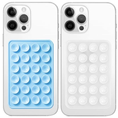 Anteel 2 Pack Silicone Suction Phone Case Mount, Non Slip Sticky Grip for Cellphone, Silicon Adhesive Suction Cup Mount, Strong Grip Holder for Selfies and Videos (Baby Blue&Translucent) - color: Baby Blue&Translucent
