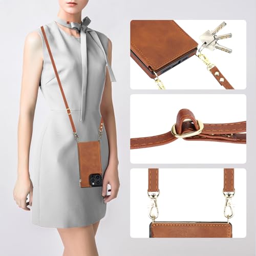 Bocasal Crossbody Wallet Case with Strap for iPhone 16 Pro Max, Brown | RFID Blocking Card Slot Holder, Magnetic Flip Folio Purse Case, PU Leather Zipper Handbag Detachable Lanyard Strap 6.9 Inch - color: Brown