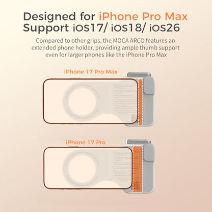 COMITOK Phone Camera Grip MOCA ARCO for Video Recording with Thumb Rest Area Design for iPhone Pro Max, with Enhanced Phone Mount & Detachable Remote for Easy Shooting, Video Call, Support iOS17/18/26 - style: MOCA ARCO