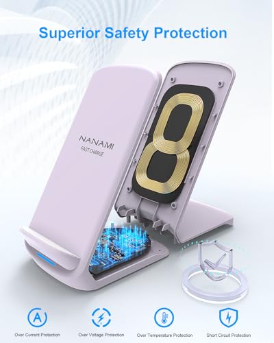 NANAMI Fast Charger, 15W Max Wireless Charging Stand with PD20W Adapter - color: Purple