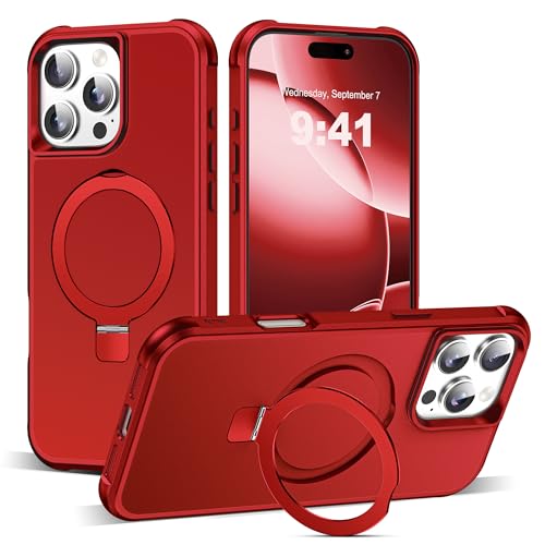 SKYLMW Compatible with iPhone 16 Pro Case with Stand,Red | iPhone 16 Pro Phone Case 6.3",Magnetic Ring Stand,Compatible with MagSafe,Military-Grade Protection,Great Grip Feeling - color: Red, size: Iphone 16 Pro