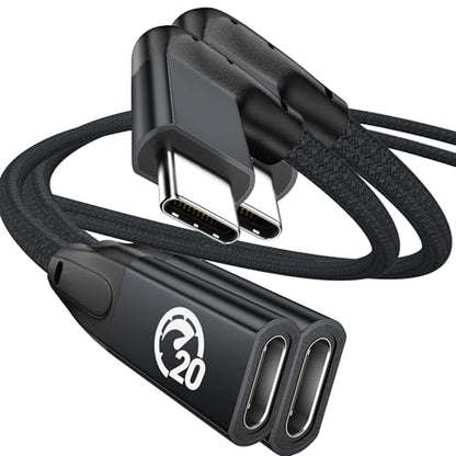 Right Angle USB C Extension Cable 1.6FT 2Pack, USB-C 3.2 Male to Female - color: BLACK, size: 1.6FT(2PACK)