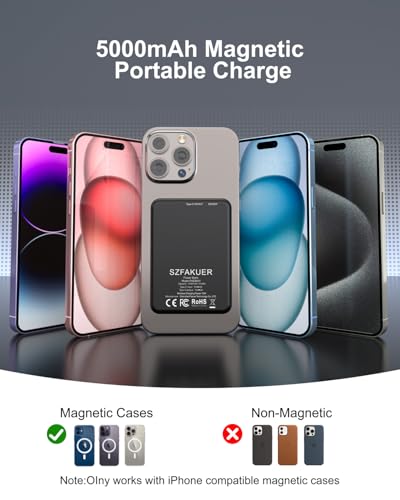5000mAh Magnetic Portable Charger, Ultra Slim Magnetic Power Bank with USB-C Cable Compatible with iPhone 17/16/15/14/13/12 Series - color: Black