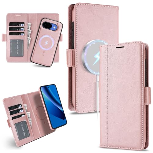 for Google Pixel 10a Wallet Case Compatible with Magsafe, 2 in 1 Leather Flip 3 Card Holder Magnetic Detachable Cover Q1 (Pink, Google Pixel 10a) - color: Pink, size: Google Pixel 10a