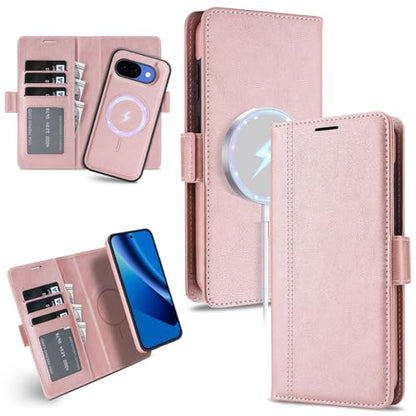 for Google Pixel 10a Wallet Case Compatible with Magsafe, 2 in 1 Leather Flip 3 Card Holder Magnetic Detachable Cover Q1 (Pink, Google Pixel 10a) - color: Pink, size: Google Pixel 10a
