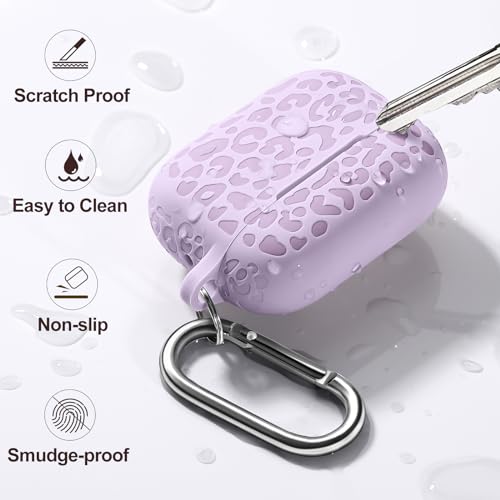 Fashion Engraving Leopard Case Compatible with Airpods Pro Case Cover 2022, Soft Silicone for Airpods Pro Case, Front LED Visible, Lavender - color: Lavender, size: Airpods Pro 2/1 Case