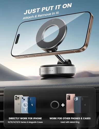 Lamicall for MagSafe Car Mount 70LBS Vacuum Dash& Windshield GPS Units - color: NEW Upgraded - Silver