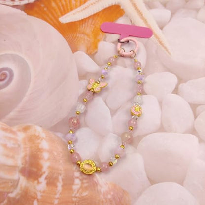 Cute Phone Wrist Strap Chic Beaded Cellphone Lanyard Phone Charm Grip Strap - color: Pink Butterfly