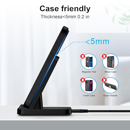 Wireless Charger Fast Charging Stand for Samsung Galaxy S25 Ultra/S25/S24/S23/S22,Wireless Phone Charger Android Desk Charging Station for Pixel 9 Pro 8A,Moto Razr 2024 with Adapter