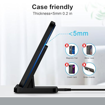 Wireless Charger Fast Charging Stand for Samsung Galaxy S25 Ultra/S25/S24/S23/S22,Wireless Phone Charger Android Desk Charging Station for Pixel 9 Pro 8A,Moto Razr 2024 with Adapter