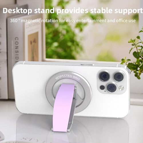 RESPECTED-BRO-Magnetic-Phone-Grip-Stand, Magnetic Phone Ring Holder Kickstand with Silicone Finger Strap, Compatibility for iPhone 17/16/15/14/13/12, Android, and More (Purple) - color: Purple