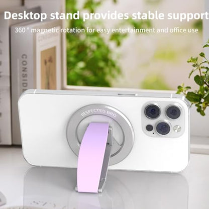 RESPECTED-BRO-Magnetic-Phone-Grip-Stand, Magnetic Phone Ring Holder Kickstand with Silicone Finger Strap, Compatibility for iPhone 17/16/15/14/13/12, Android, and More (Purple) - color: Purple
