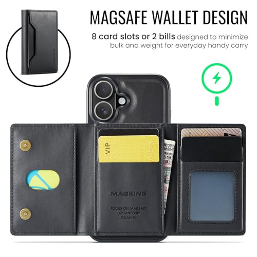 K2 2 in 1 Detachable Magnetic Phone Cases Compatible with iPhone 17 Case with Card Holder RFID Blocking, Compatible with Magsafe Wallet, Leather 6.3'' (Black, iPhone 17) - color: Black, size: iPhone 17