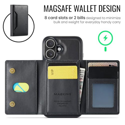 K2 2 in 1 Detachable Magnetic Phone Cases Compatible with iPhone 17 Case with Card Holder RFID Blocking, Compatible with Magsafe Wallet, Leather 6.3'' (Black, iPhone 17) - color: Black, size: iPhone 17