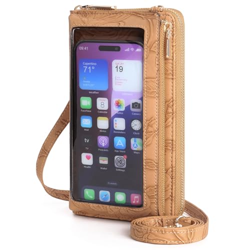 GOIACII Phone Purse Crossbody Bags for Women Small Travel Wallet Touch Screen RFID Blocking - color: A11 Brown Pattern
