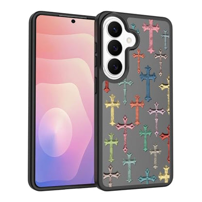 for Samsung Galaxy S26 5G Case: Cute Flowers Floral Design for Girls Women Translucent Matte Slim Soft TPU Bumper Shockproof Silicone Cell Phone Cover (Christian Cross) - color: Christian Cross