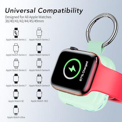 HUOTO for Portable Apple Watch Charger, Mini Purse Keychain 1200mAh iWatch Charger Power Bank Wireless Battery Pack Travel Smart Watch Chargers for Apple Watch Series 11 10 9 8 7 6 5 4 3 2 SE Ultra 2 - color: Green
