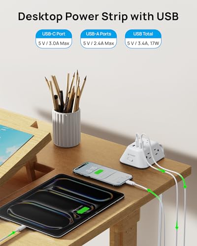 TROND Desk Clamp Power Strip, Desk Mount Charging Station with 5 AC Outlets - color: White, size: 6FT (2U1C)