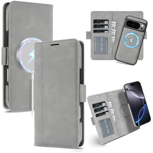 for Google Pixel 10 / 10Pro Wallet Case Compatible with Magsafe, 2 in 1 Leather Flip 3 Card Holder Magnetic Detachable Cover Q1 (Gray, Google Pixel 10 / 10Pro) - color: Gray, size: Google Pixel 10 / 10Pro