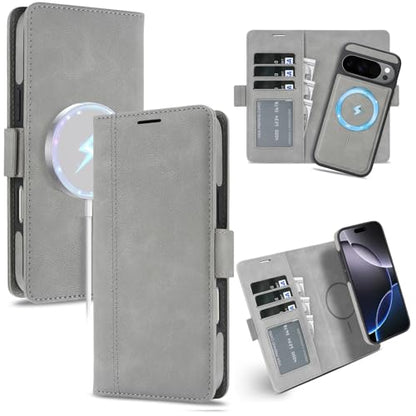 for Google Pixel 10 / 10Pro Wallet Case Compatible with Magsafe, 2 in 1 Leather Flip 3 Card Holder Magnetic Detachable Cover Q1 (Gray, Google Pixel 10 / 10Pro) - color: Gray, size: Google Pixel 10 / 10Pro