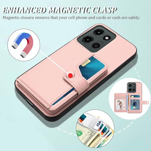 for Moto G Power 5G 2025 Back RFID Wallet Case, Rose Gold | PU leather, TPU interior, 5 card slots, cash/photo pocket, magnetic clasp, kickstand, 2-layer shockproof, scratch resistant - color: Rose Gold