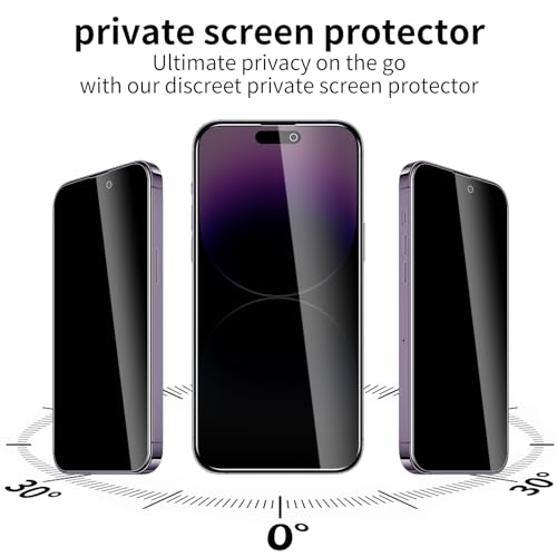 3 Pack Privacy Screen Protector for iPhone 14 Pro with 3 Pack Camera Lens Protector, 9H Hardness Double Shatterproof Anti-Spy Tempered Glass Film, Easy Installation - size: iPhone 14 Pro