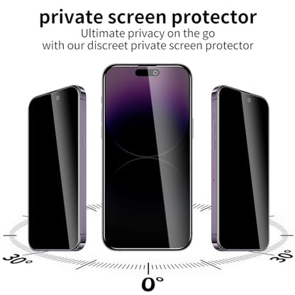 3 Pack Privacy Screen Protector for iPhone 14 Pro with 3 Pack Camera Lens Protector, 9H Hardness Double Shatterproof Anti-Spy Tempered Glass Film, Easy Installation - size: iPhone 14 Pro