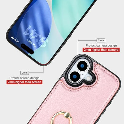 Folosu for iPhone 17 Case Wallet with Card Holder,Finger Ring Cover Rosegold - color: Rose Gold