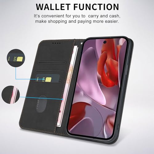 Wallet Case for Google Pixel 9A 2025 6.3 Inch - PU Leather Flip Cover with Card Holder Slots, Strong Magnetic Folio Kickstand Phone Case, Black - color: Black, size: google pixel 9a 6.3"