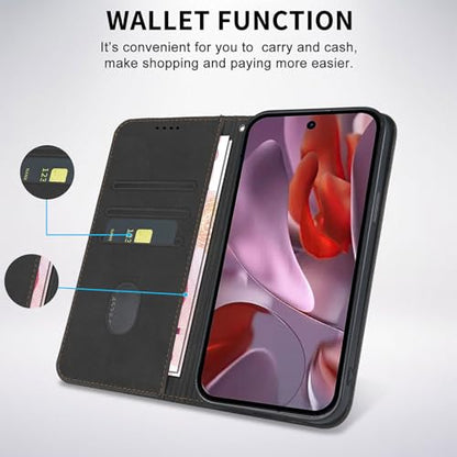Wallet Case for Google Pixel 9A 2025 6.3 Inch - PU Leather Flip Cover with Card Holder Slots, Strong Magnetic Folio Kickstand Phone Case, Black - color: Black, size: google pixel 9a 6.3"