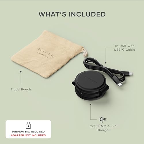 Satechi OntheGo 3-in-1 Wireless Charger, Qi2 15W Fast Charging, Black - color: Black