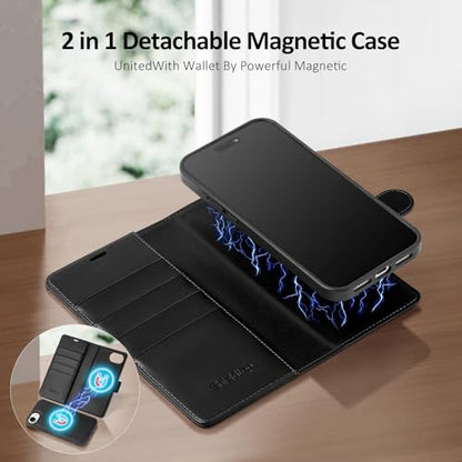 Shieldtop Compatible with MagSafe iPhone 17e / 16e Wallet Case,Black | 2 in 1 Detachable Magnetic,Credit Card Holder Slots,RFID Blocking,PU Leather,Kickstand,Flip Folio Phone Cover for Men & Women - color: Black