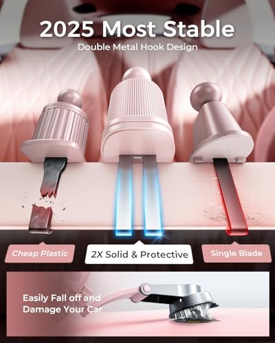 Phone Holders for Car with New Metal Hook Clip, Handy Air Vent Car Mount - color: Pink