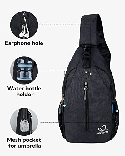 WATERFLY Crossbody Sling Backpack Sling Bag Travel Hiking Chest Bag Daypack | Additional Triangular Strap,Skin-Friendly Shoulder Strap,,Multi-compartment storage,Water-resistant,Breathable back pad - color: Pure Black(other Style)