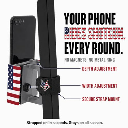 Strap Style Golf Cart Phone Holder, Golf Cart Phone Mount by Desert Fox - color: American Flag