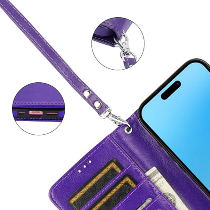 Bocasal Detachable Wallet Case Card Holder for iPhone 16, Purple | RFID Blocking Kickstand Card Slots Holder PU Leather Magnetic Shockproof Wrist Strap Removable Flip Protective Cover 6.1 inch - color: Purple