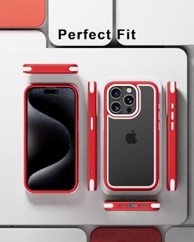Mobnano Compatible with iPhone 15 Pro Max Case, with Multicolor Protective Shockproof Bumpers, Crystal Clear Back Not Yellowing Anti-Scratch Hard PC Back & Soft Silicone TPU Frame Cover - Red/White - color: Red/White, size: iPhone 15 Pro Max