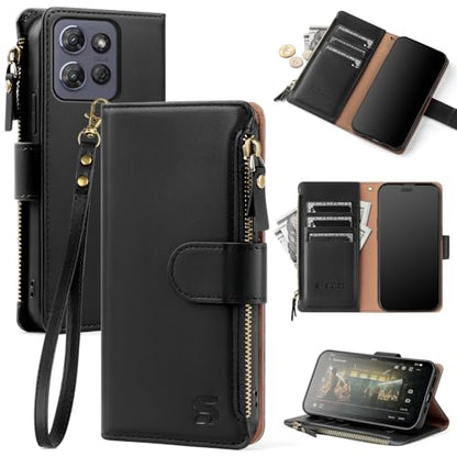Shieldtop Compatible with Motorola Moto G Power 5G 2025 Wallet Case with Card Holder,Women Men RFID Blocking PU Leather Flip Phone Case Protective Cover Wrist Strap Zipper Credit Card Slots,Black - color: Black, size: Moto G Power 5G 2025 - 6.8"