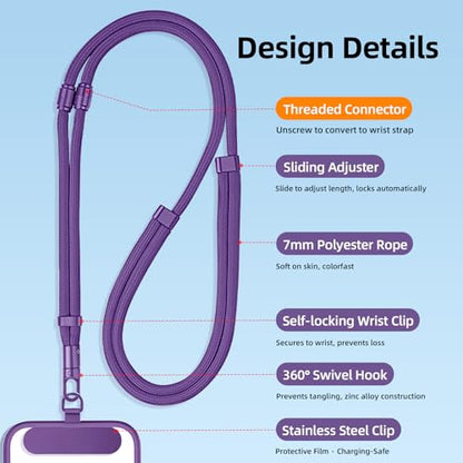 3-IN-1 Phone Lanyard+Wrist Strap Kit, Adjustable Phone Strap Crossbody for iPhone and Most Smartphones - color: Green