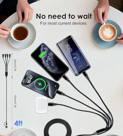 Multi Charging Cable, 2Pack 4FT 4 in 1 Charging Cable for Multiple Devices