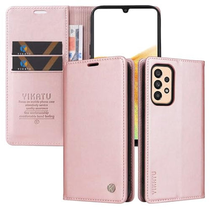 Compatible with Samsung Galaxy A23 Wallet Case PU Leather Flip Folio Case with Card Holder Magnetic Closure Shockproof Protective Phone Cover Rose Gold - color: Rose Gold, size: Samsung A23