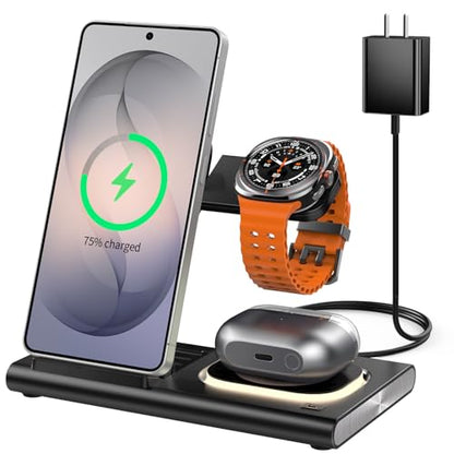 Wireless Charger for Samsung Charging Station, Foldable & Nightlight - color: black