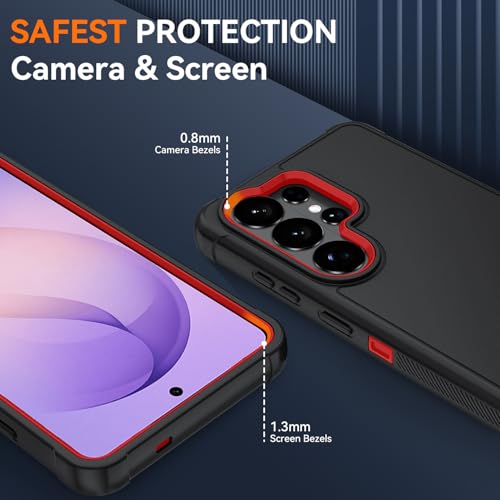 for Samsung Galaxy S26 Ultra Case with HD Screen Protector, 3-Layer Shockproof Military Grade Full Body Protection, Heavy Duty Hybrid Protective Phone Cover(Black/Red) - color: Black/Red