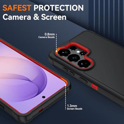 for Samsung Galaxy S26 Ultra Case with HD Screen Protector, 3-Layer Shockproof Military Grade Full Body Protection, Heavy Duty Hybrid Protective Phone Cover(Black/Red) - color: Black/Red