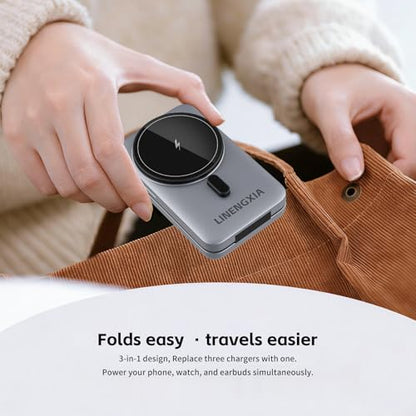 3-in-1 Adjustable Magnetic Charger, 15W for iPhone/Watch/AirPods - color: Grey