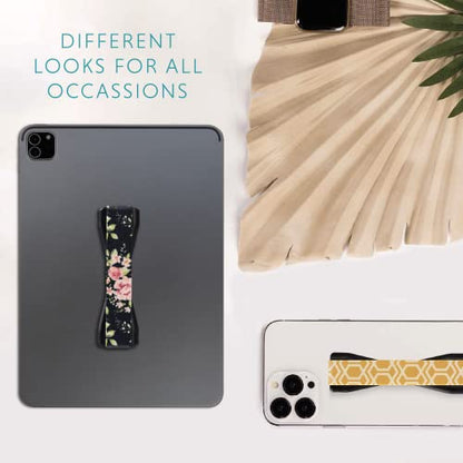 LoveHandle Duo Grip for Smartphone and Tablet - Vintage Rose Design Elastic Strap Original Grip with Rose Base + XL Grip with Black Base
