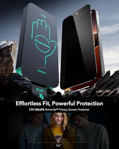 ESR 3 Pack for iPhone 16 Pro Privacy Screen Protector, Armorite | 7X Impact Absorption, 9H+ Tempered Glass, Anti-Spy, Easy One-Pull Installation, UltraFit Tray, Full-Coverage Protection - size: iPhone 16 Pro 6.3 inch